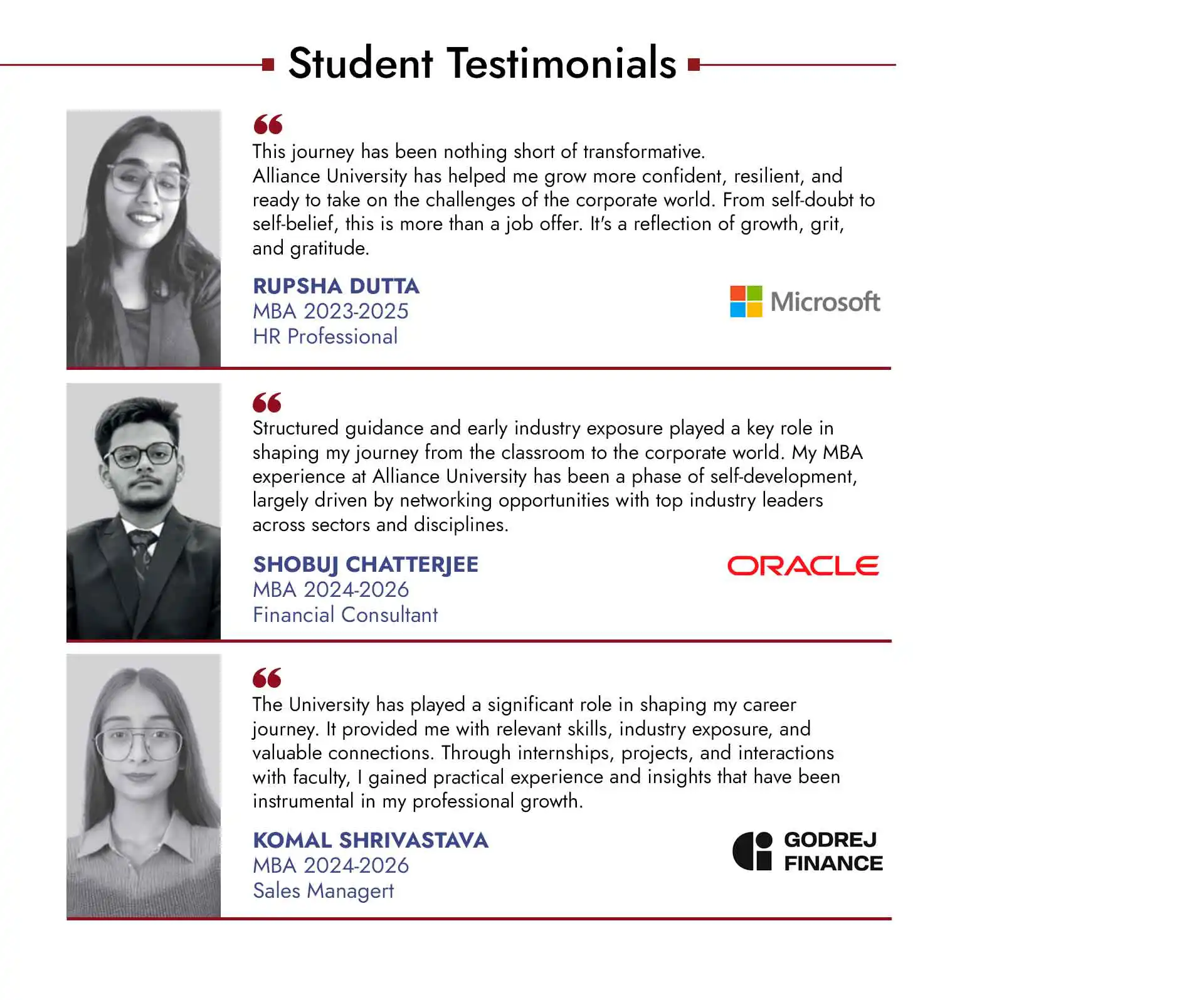 MBA student testimonials