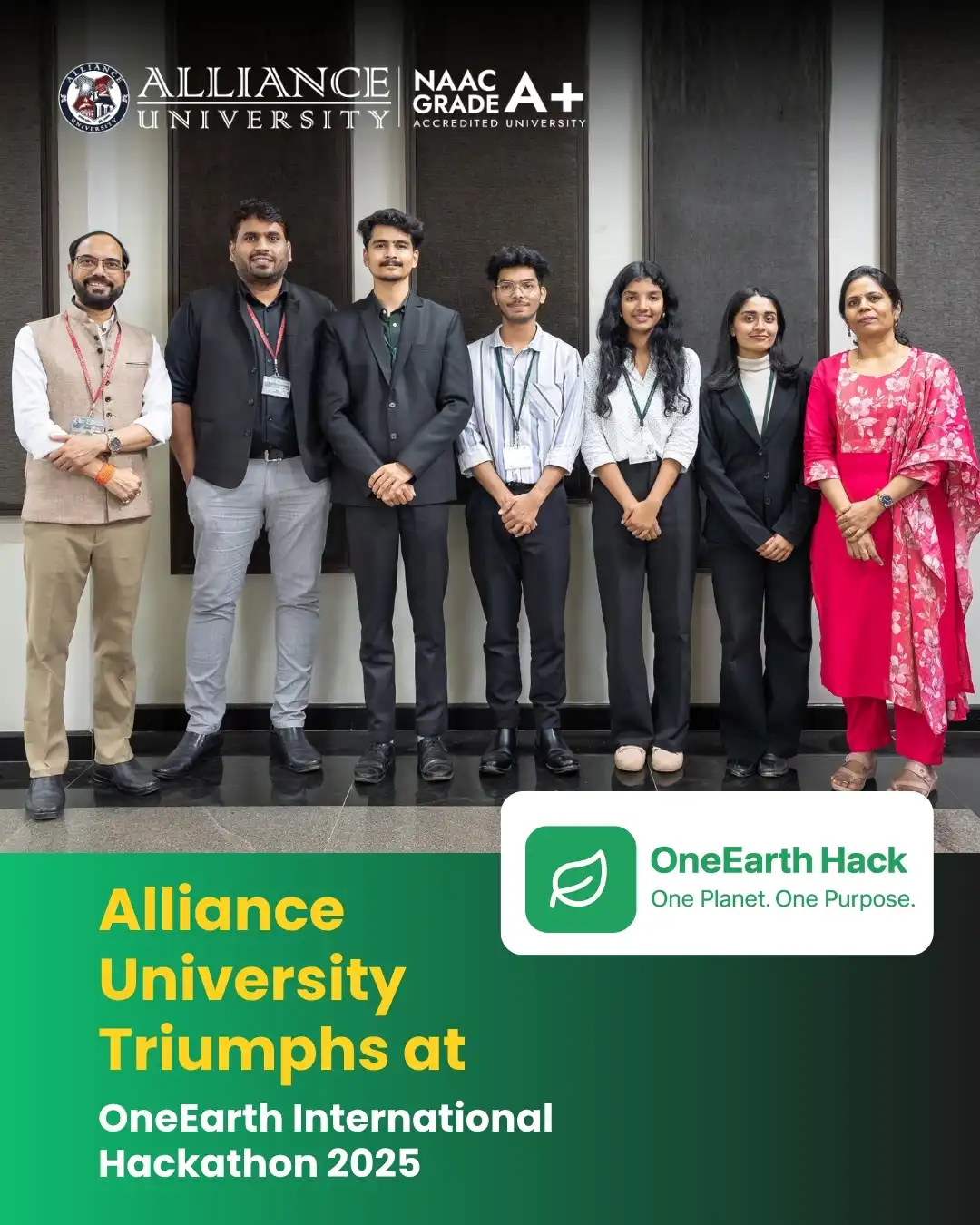 Alliance University Students Secure 2nd Runner-Up Position at OneEarth International Hackathon 2025