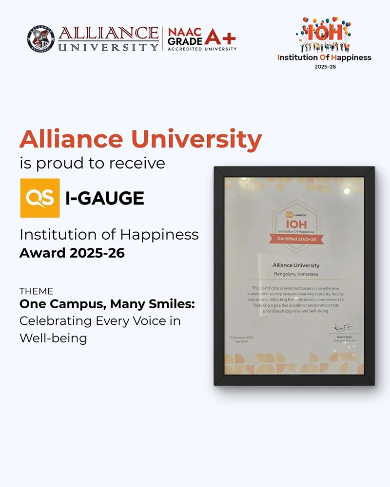 Alliance University Recognised with the QS I-GAUGE Institution of Happiness Award 2025–26 - 1