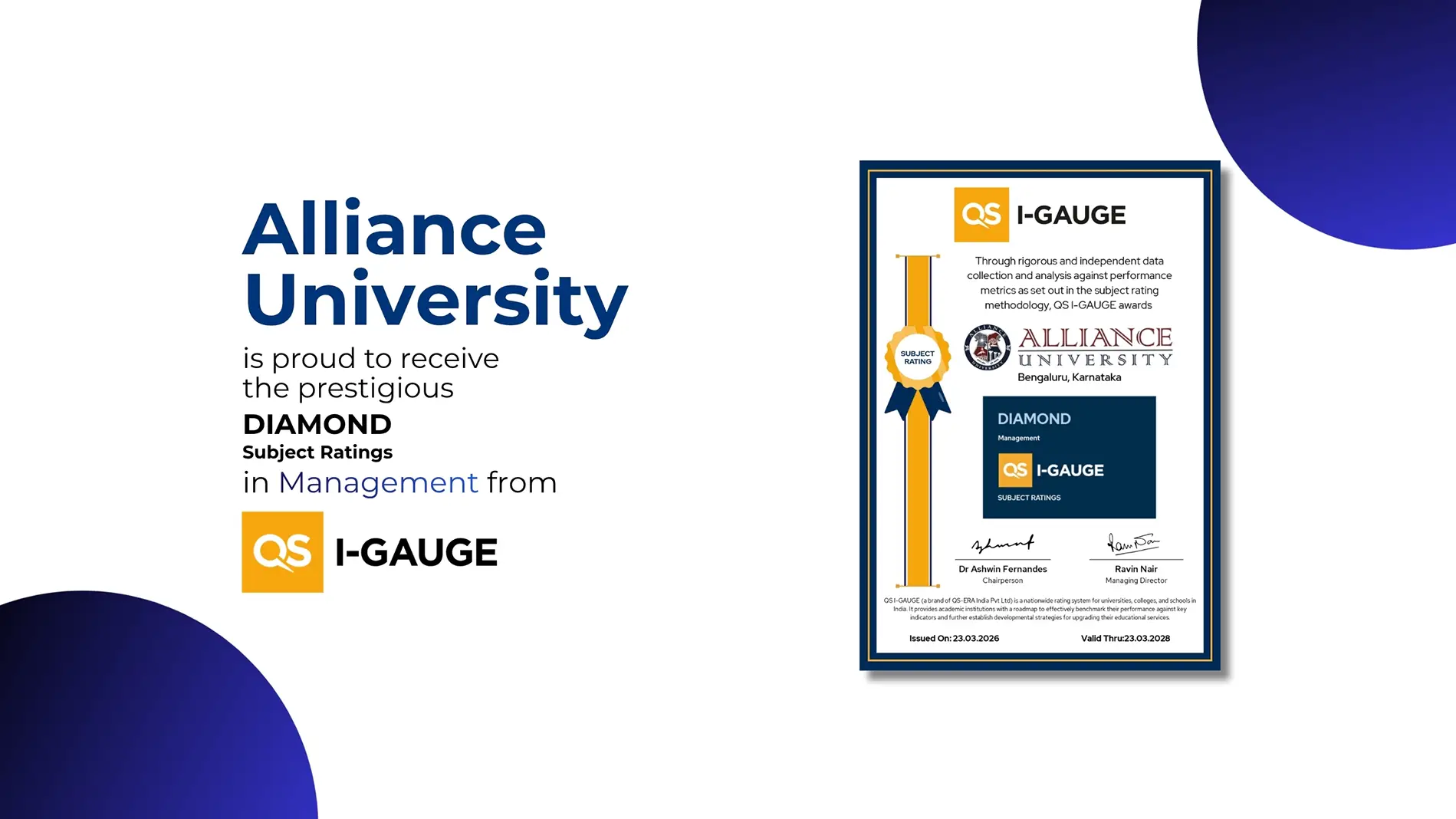 QS I-GAUGE Diamond Subject Rating for Management 2026