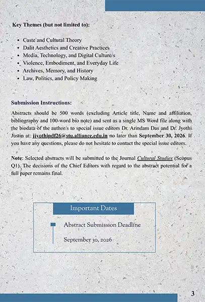 Call for Abstracts - Special Issue on Dalit Cultural Studies